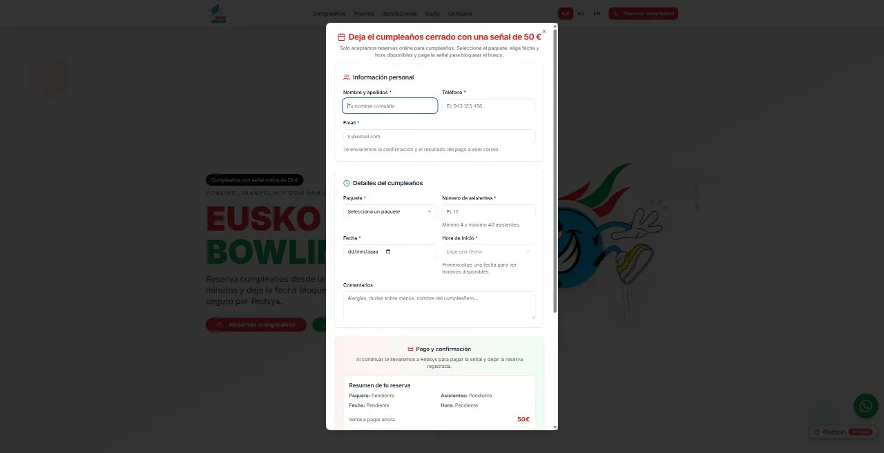 Sistema de reservas online de Euskobowling